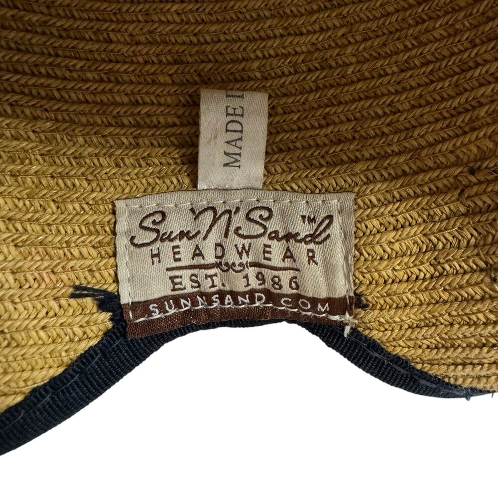 SUN N SAND Backless Paper Straw Ribbon Hat One Size Womens Tan Blue Ponytail - Picture 7 of 9